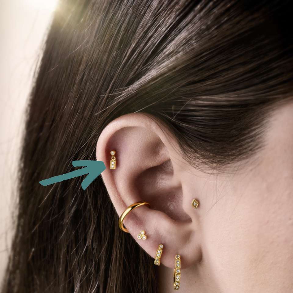 Gold and Diamond Deco Dangle Stud (Single)