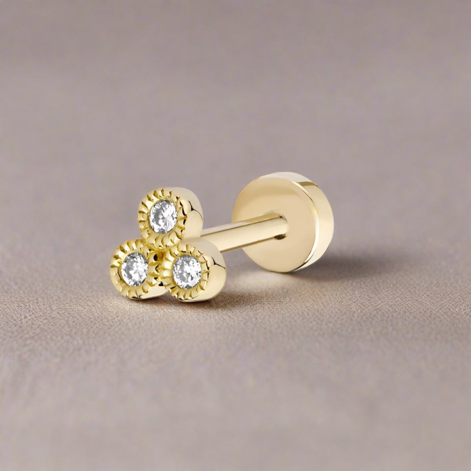 Gold and Diamond Deco Labret Stud (Single)