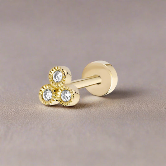 Gold and Diamond Deco Labret Stud (Single)