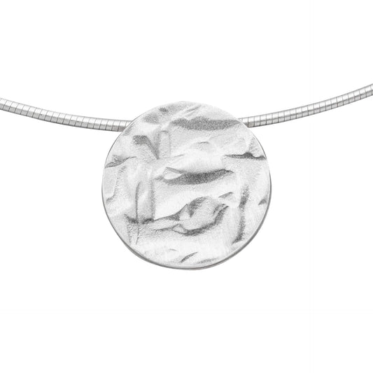 Silver Crease Textured Circle Pendant