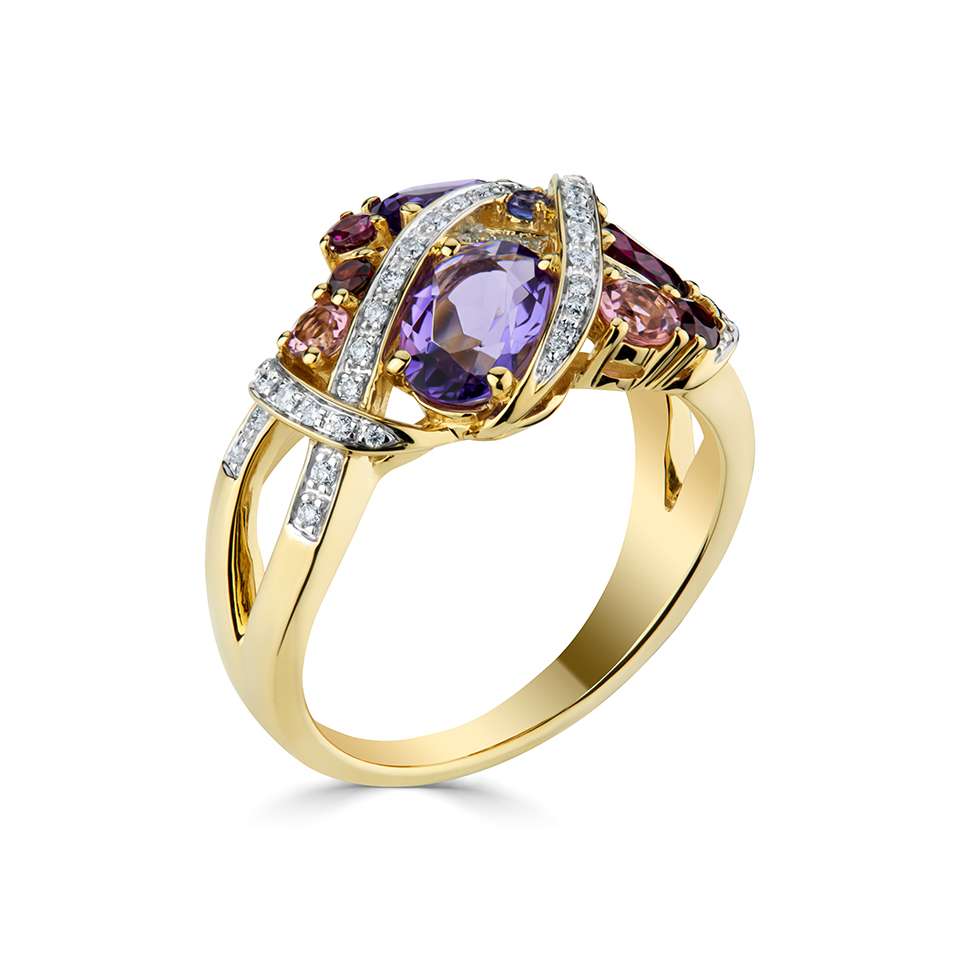 Amethyst, Pink Tourmaline, Garnet & Tanzanite Ring