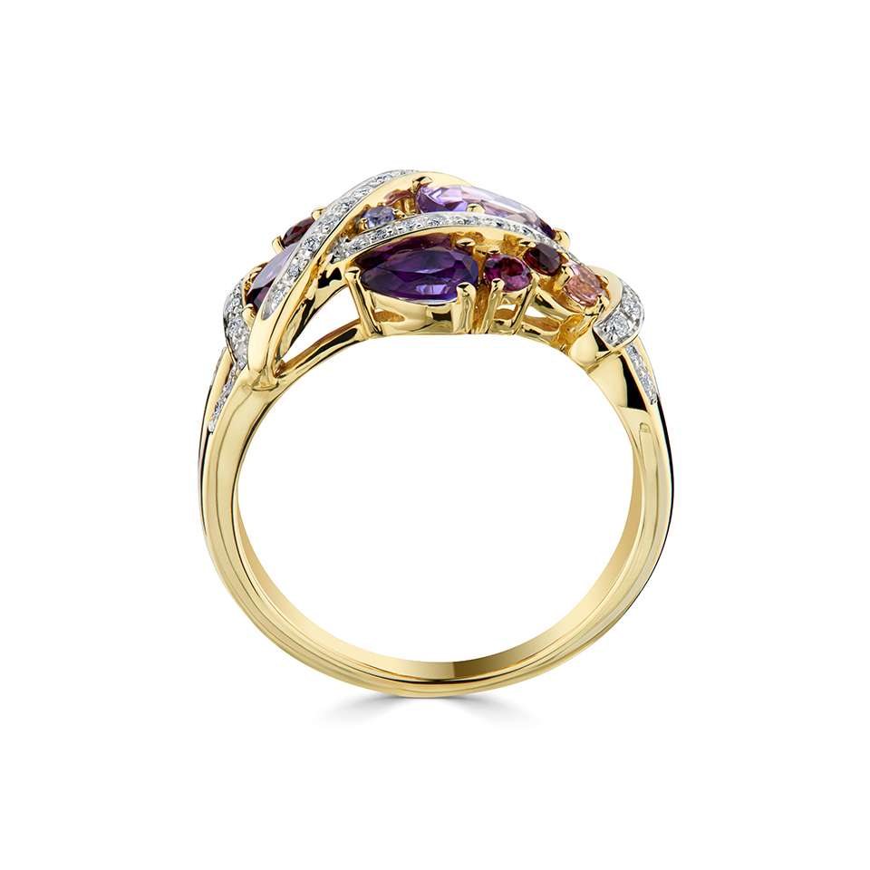 Amethyst, Pink Tourmaline, Garnet & Tanzanite Ring