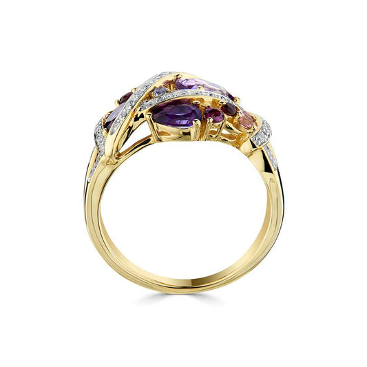 Amethyst, Pink Tourmaline, Garnet & Tanzanite Ring
