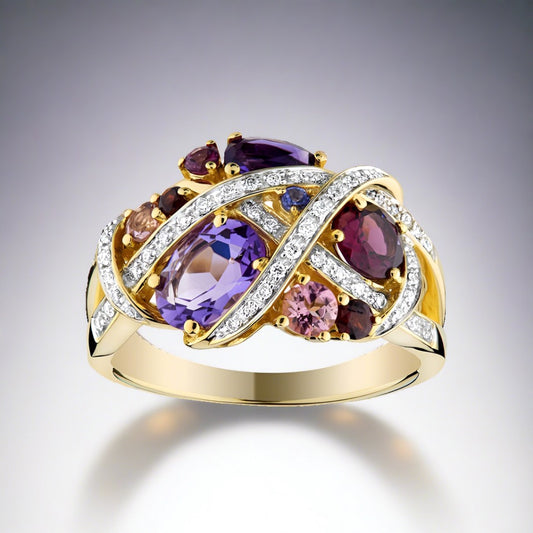 Amethyst, Pink Tourmaline, Garnet & Tanzanite Ring