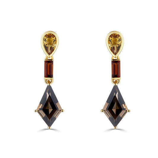 Smoky Quartz & Citrine Drop Earrings