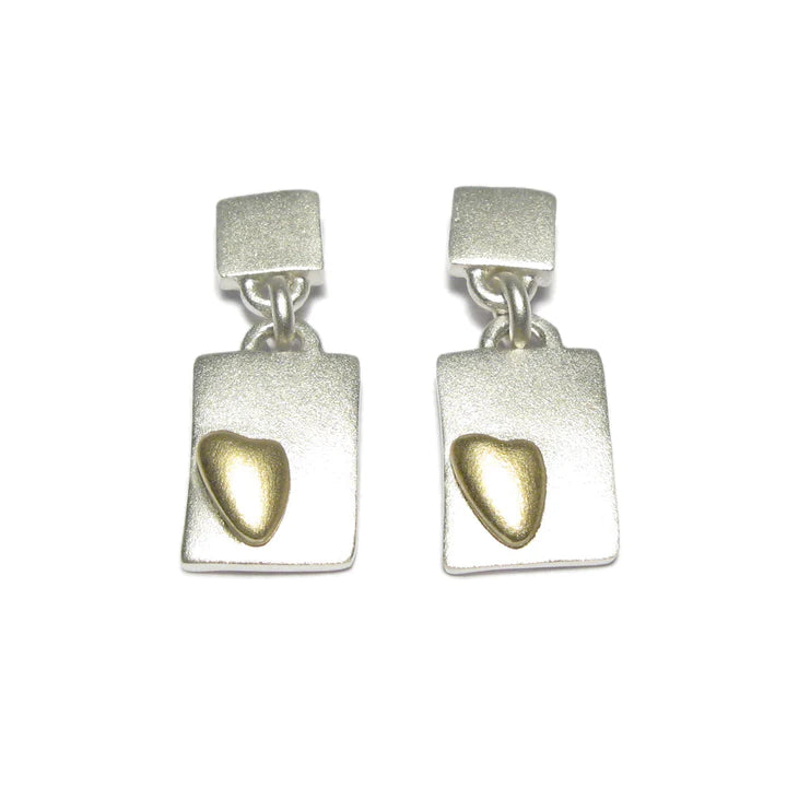 Silver and Yellow Gold Heart Drop Earrings