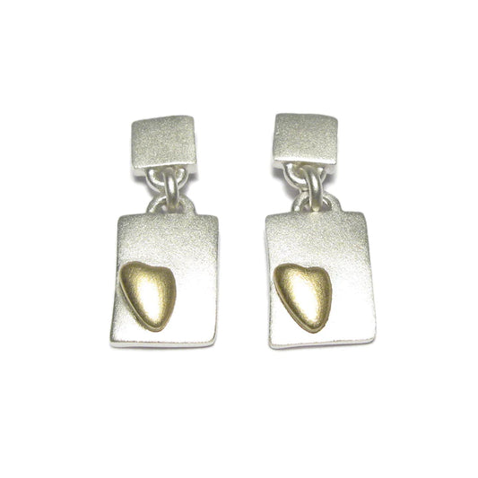 Silver and Yellow Gold Heart Drop Earrings