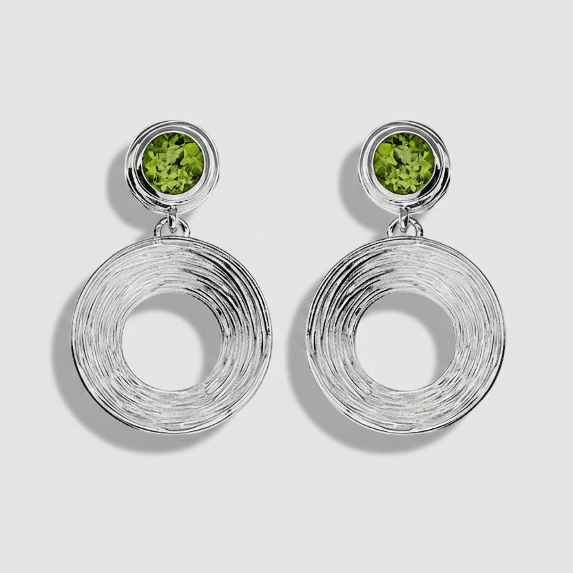 Textured Silver Drop Earrings with Peridot