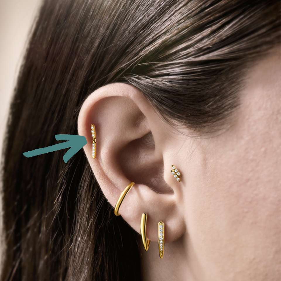 Gold and Diamond Boho Labret Dangle Stud (Single)