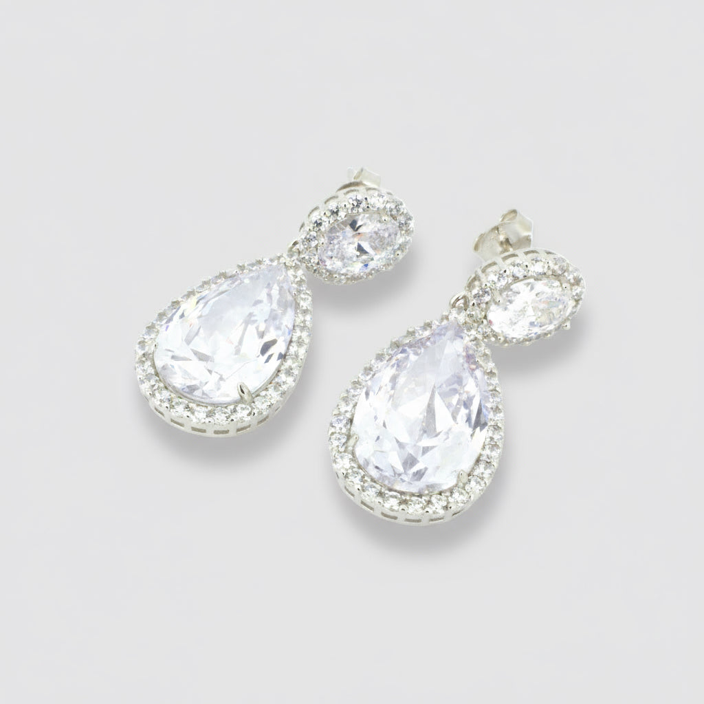 Pear Cut CZ Drop Earrings