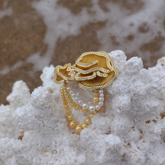 Quintessence Double Flower with three Pearl Chains of Brooch