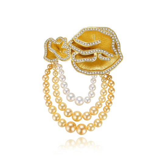 Quintessence Double Flower with three Pearl Chains of Brooch