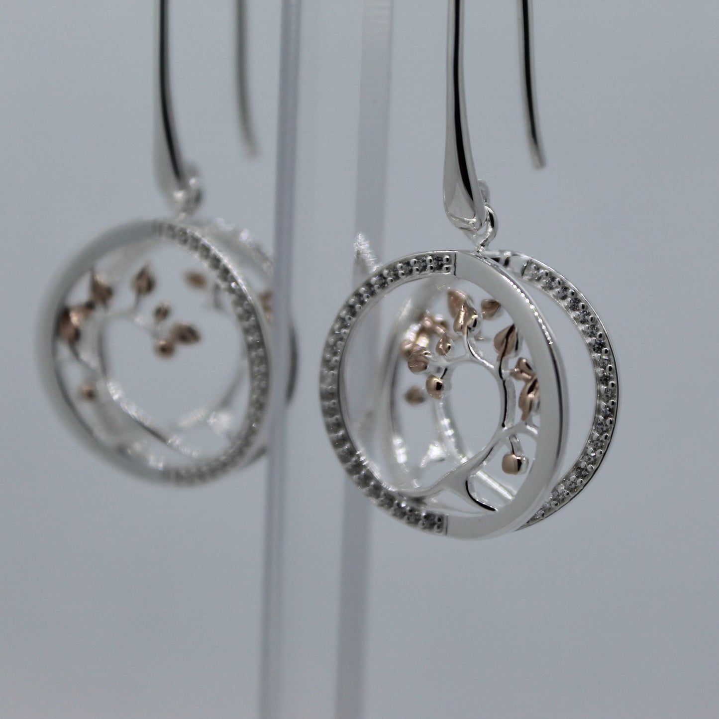 Sterling Silver Drop Earrings with Rose Gold Plating