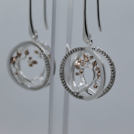 Sterling Silver Drop Earrings with Rose Gold Plating