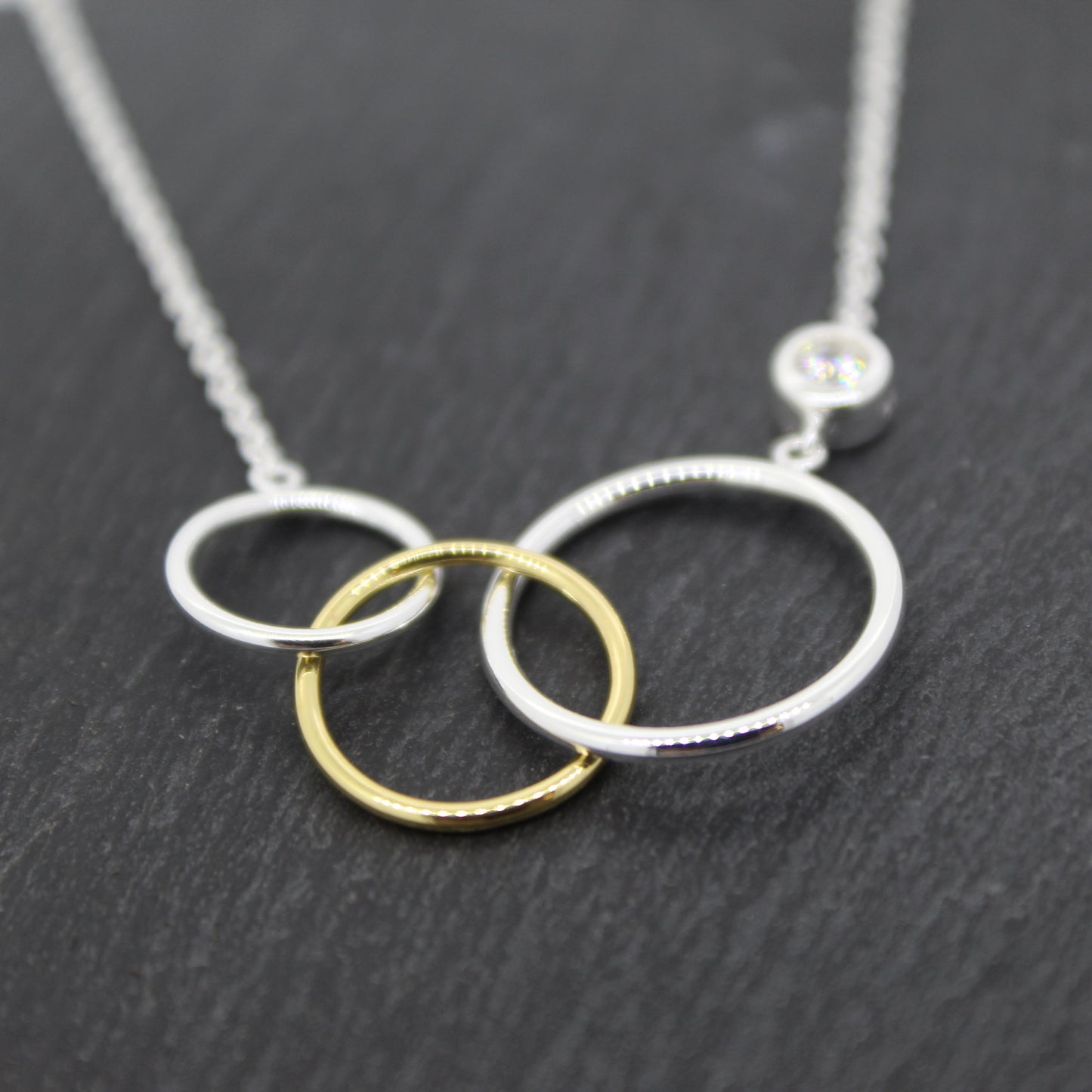 Silver Circles Necklace with Yellow Gold Plating