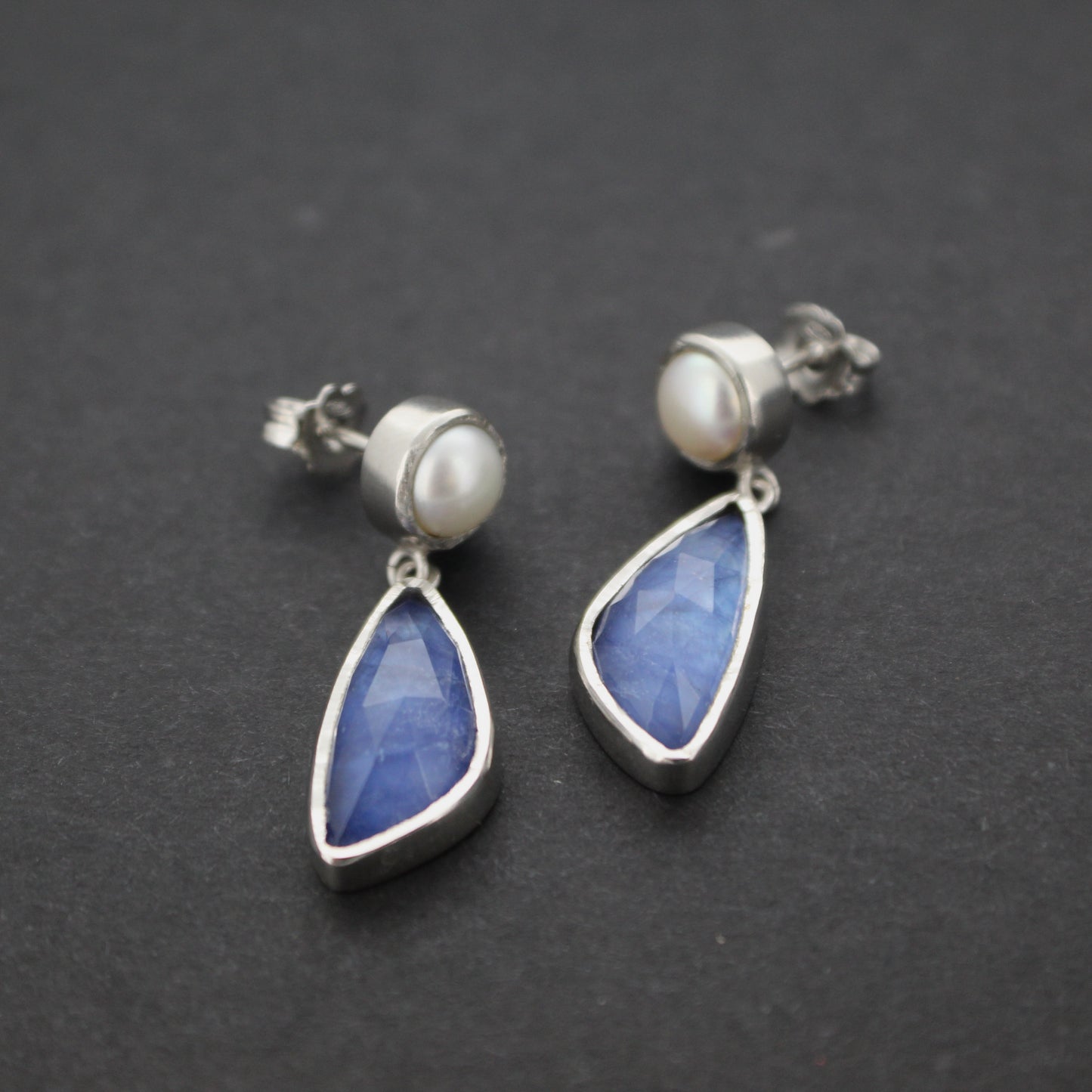 Pearl & Sodolite Drop Earrings