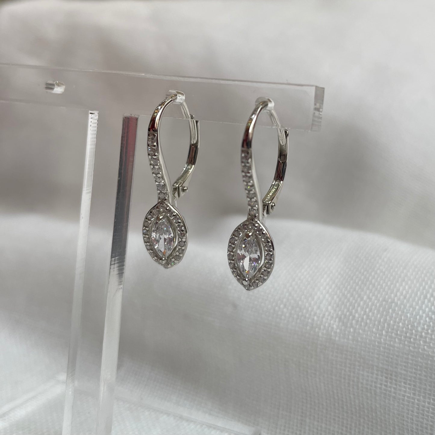 Halo Pointed Oval Drop Earrings