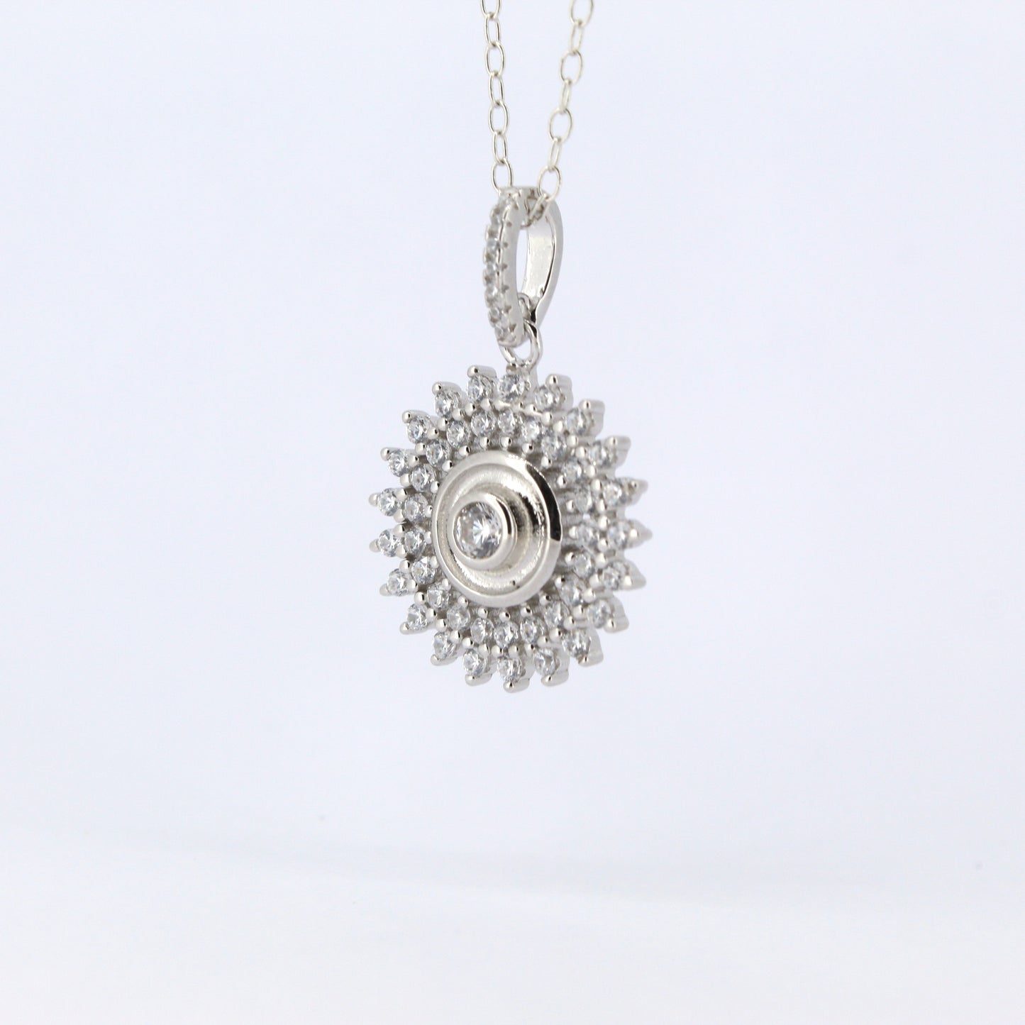 Silver Cubic Zirconia Halo Pendant
