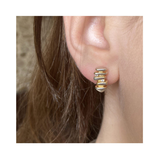 Duo Diamond Silver Stacked Earrings