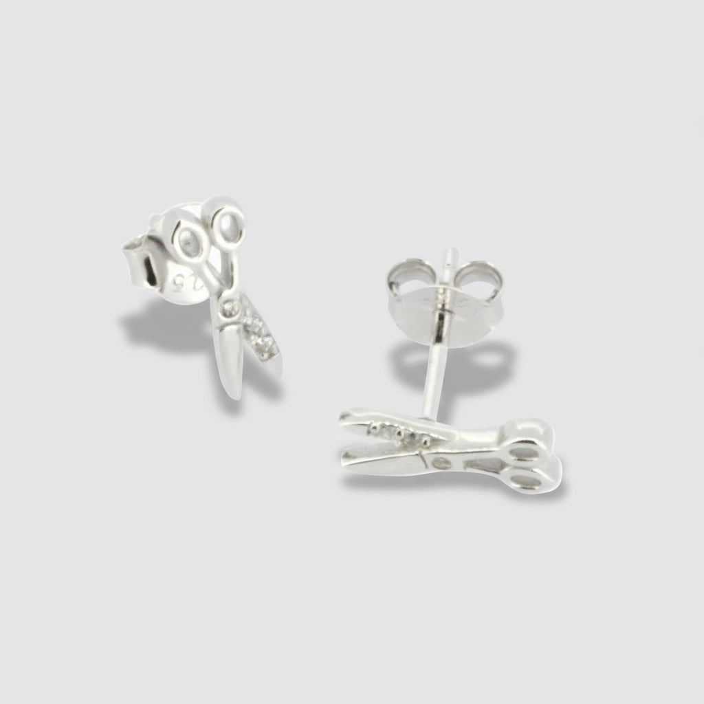 Silver Scissors Stud Earrings