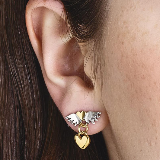 Classic Winged Heart Drop Earrings