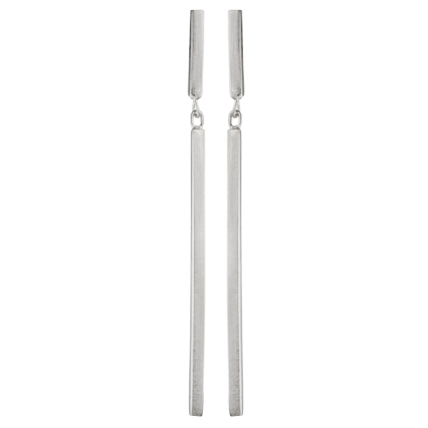 Long Bar Drop Silver Earrings