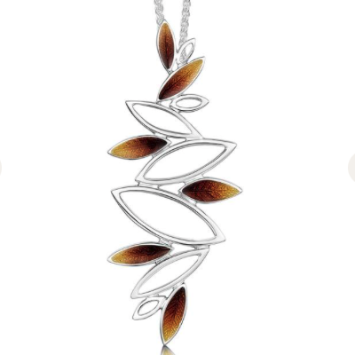Seasons Silver Dress Pendant Necklace in Autumn Enamel