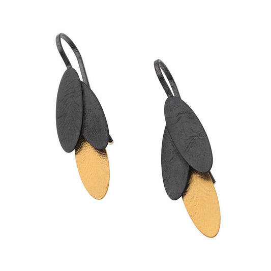 Oxidised Silver and Gold Vermeil Baguette Drops