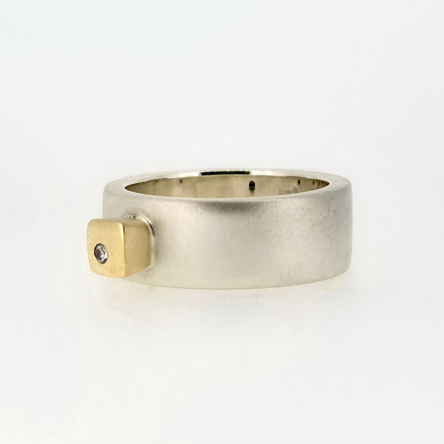 Silver Band with 18ct Gold Detail and Diamond