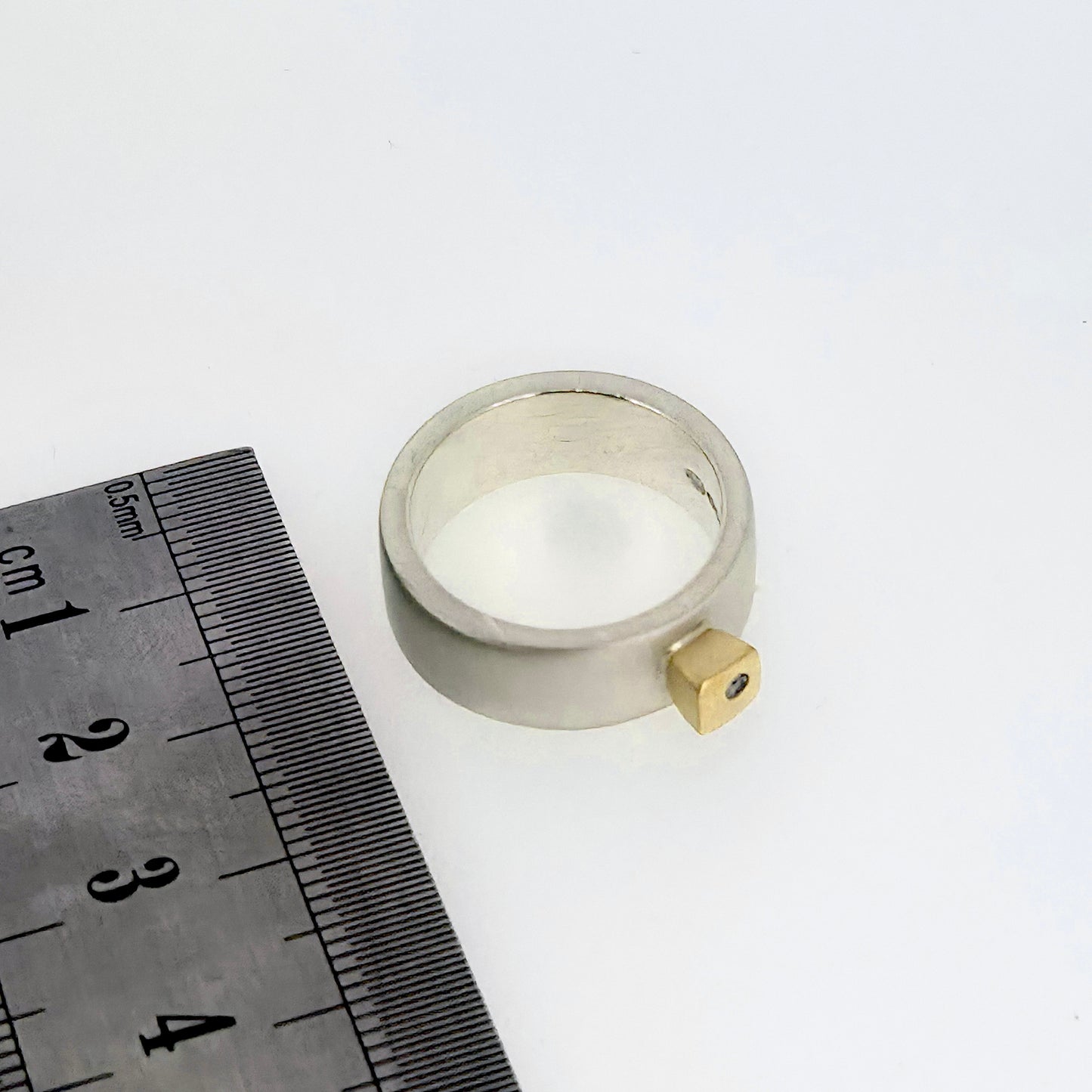 Silver Band with 18ct Gold Detail and Diamond