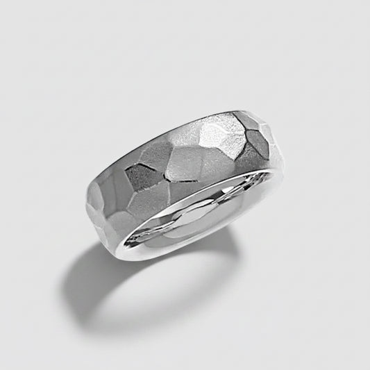 Matte Hammered Heavy Silver Band