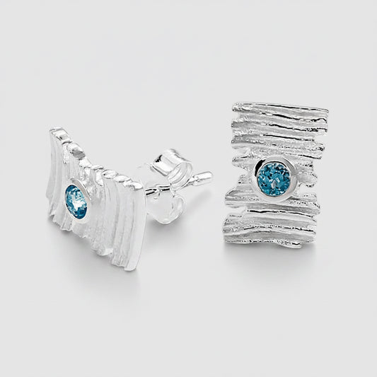 Silver and Blue Topaz Textured Studs