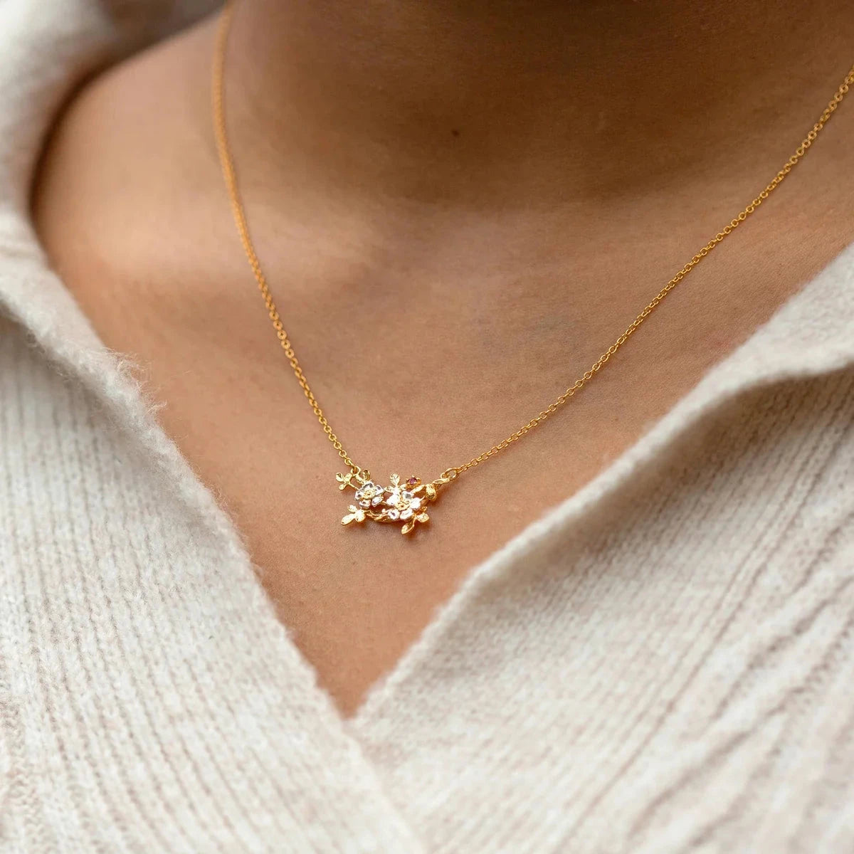 Inline Wild Rose Necklace with a Bee & Ruby - 40 Years of Alex Monroe
