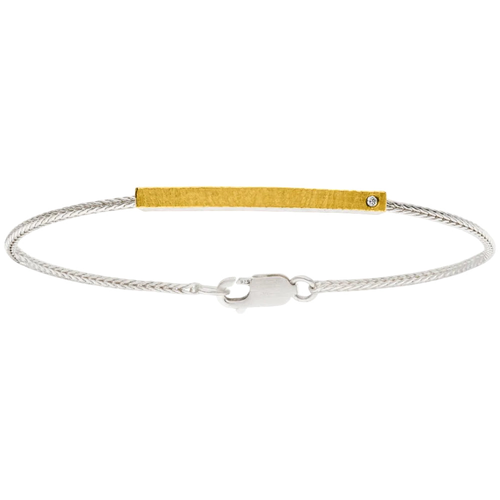 A186 - Silver, Gold and Diamond Row Bracelet