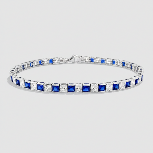 Sterling Silver CZ Sapphire & White Channel Set Tennis Bracelet