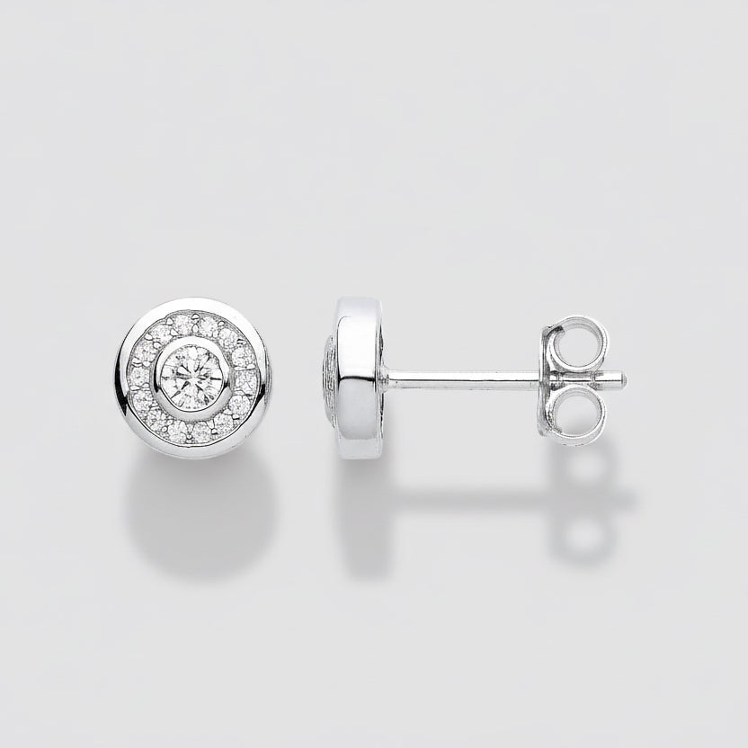 Round Silver CZ Studs