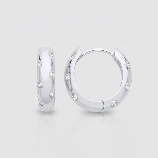 Silver CZ Dome Huggie Hoop Earrings