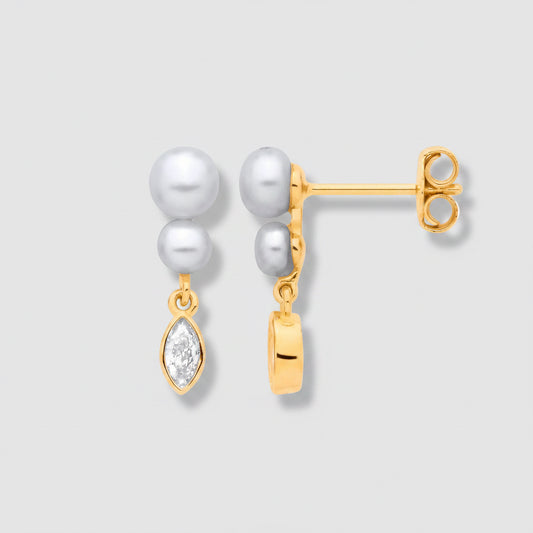 18ct Gold Plated CZ & Fresh Water Pearl 3.5-4mm Drop Earrings