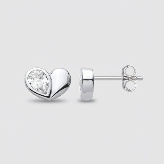 Silver CZ Heart Stud Earrings