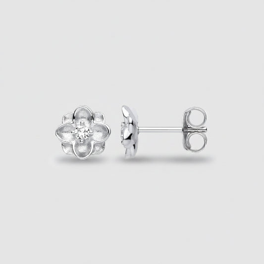 Silver CZ Flower Stud Earrings