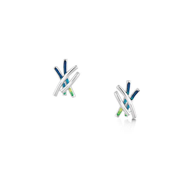 Wild Grasses Small 4-strand Stud Earrings in Meadow Enamel