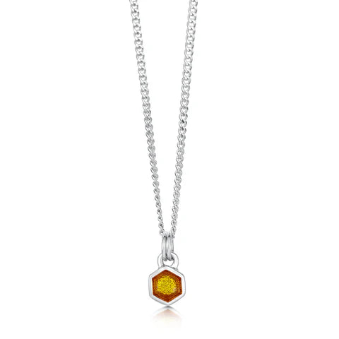 Honeycomb Petite Silver Pendant in Honey Enamel