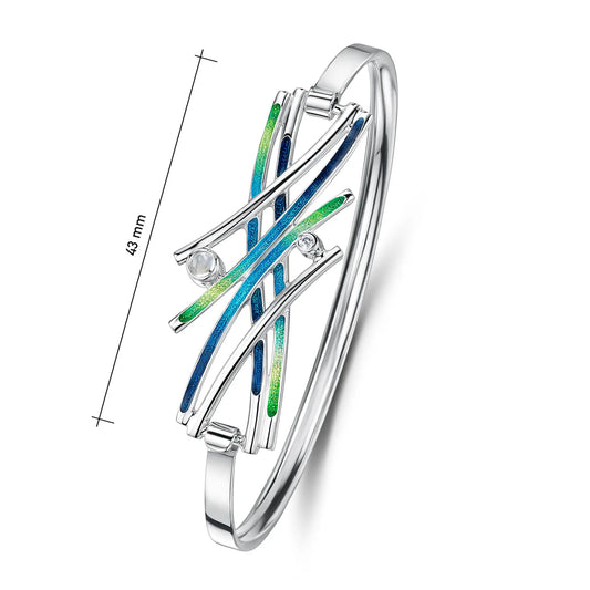 Wild Grasses Moonstone & CZ Bangle in Meadow Enamel