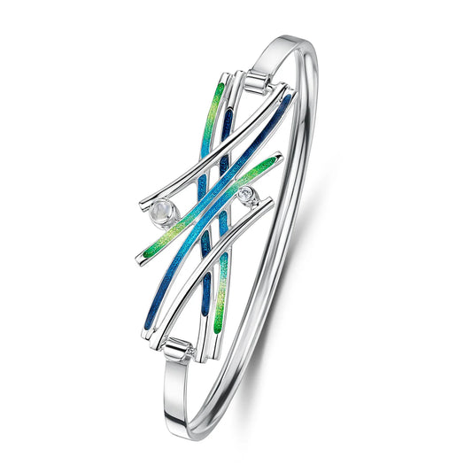Wild Grasses Moonstone & CZ Bangle in Meadow Enamel
