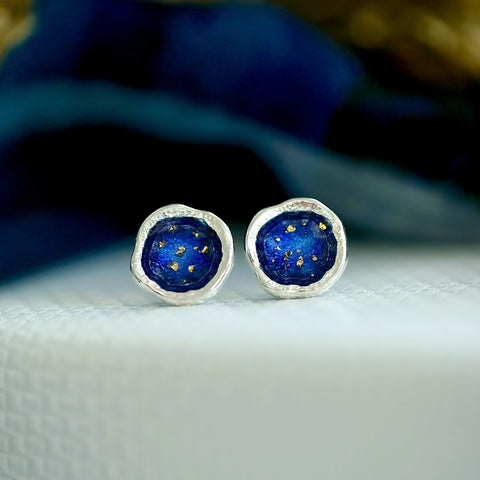 Lunar Universe Petite Stud Earrings in Midnight Gold Enamel