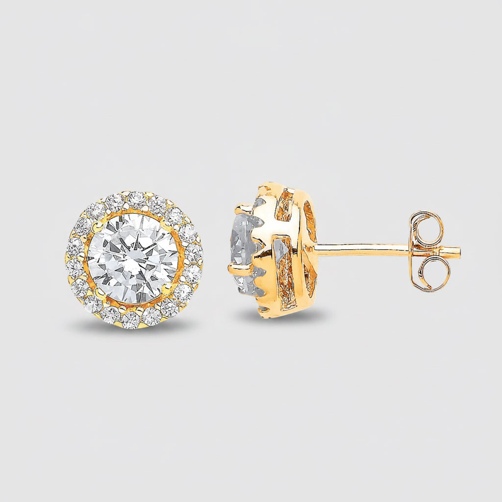 Sterling Gold Plated Cubic Zirconia Cluster Stud Earrings