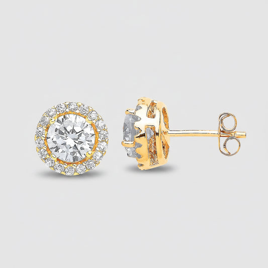 Sterling Gold Plated Cubic Zirconia Cluster Stud Earrings