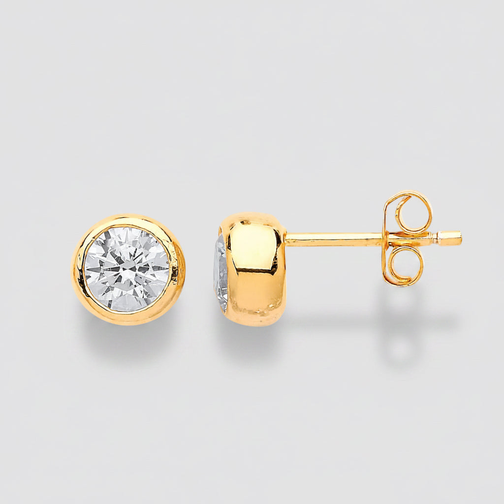 Gold Vermeil Bezel Set CZ Studs