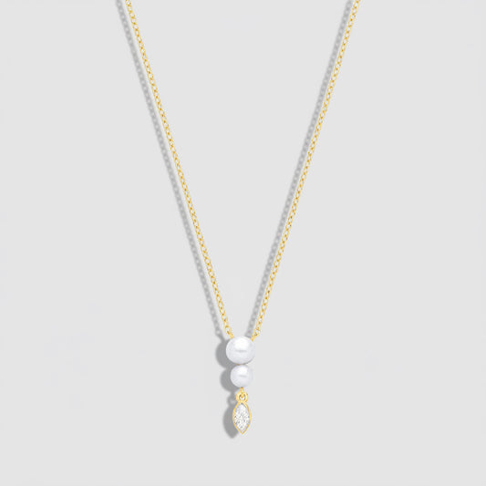 18ct Gold Plated CZ & Fresh Water Pearl 3.5-4mm Pendant Necklace