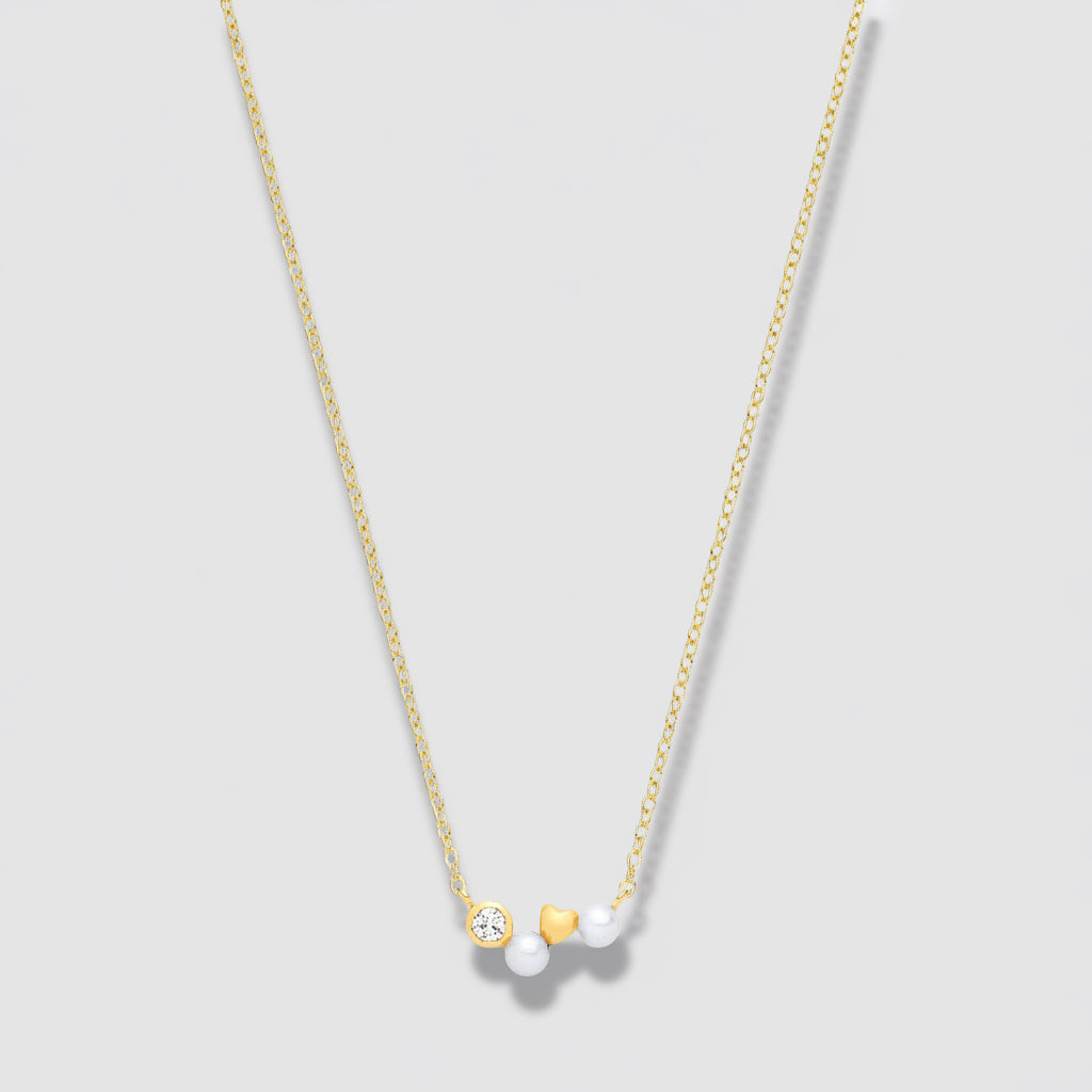 18ct Gold Plated CZ & Fresh Water Pearl 3-3.5mm Necklace
